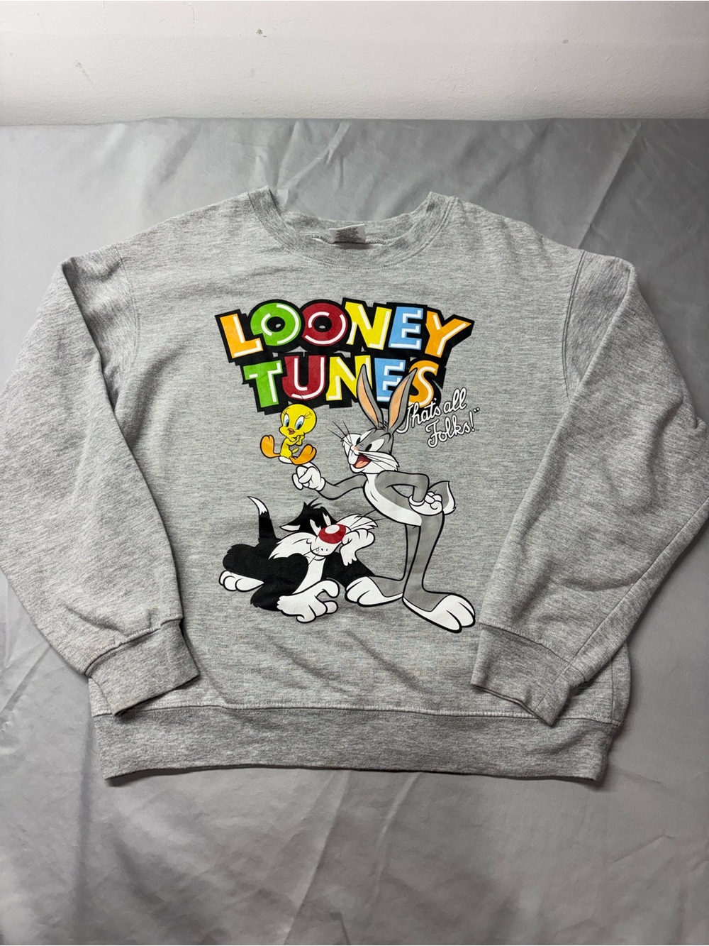 Looney Tunes Grey Graphic Crewneck Sweater - Women's Casual Pullover